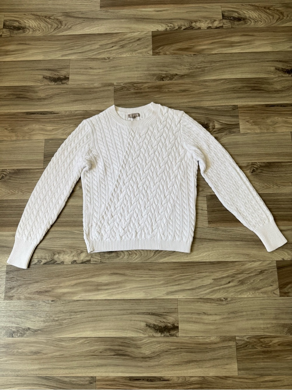 NWT J. Crew Diagonal Cable Knit Sweater in Salt Spray White Cotton Size Medium